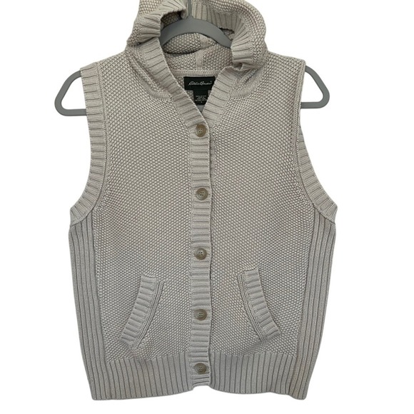 Eddie Bauer Cream Cardigan Sweater with Ribbed Knit minimalist neutral women L - Picture 1 of 7